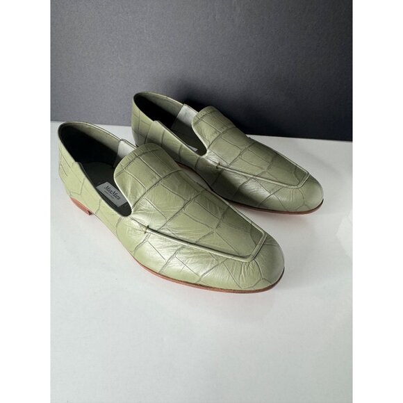 Max Mara Leather Crocodile Print Loafer Flats Green Laris US 8 EU 38 NIB $675 - Picture 3 of 11
